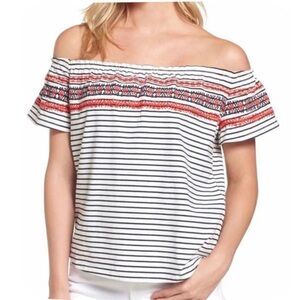 THML Mirah Off The Shoulder Embroidered Knit Top